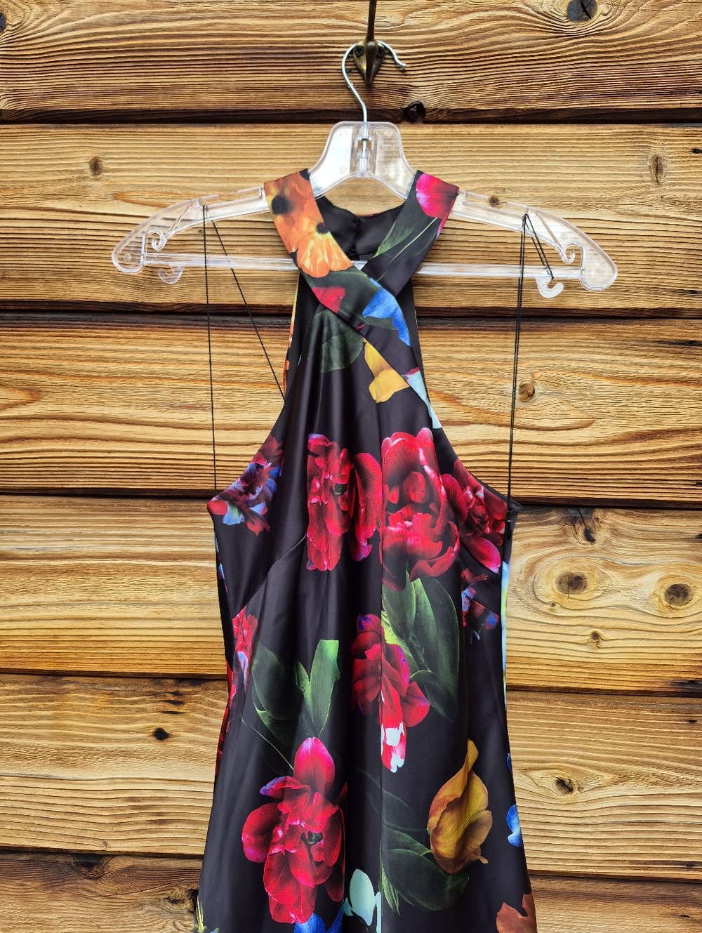 NWT Adrianna Papell Black Floral Mermaid Gown with Halter Neckline 2 - Picture 7 of 14
